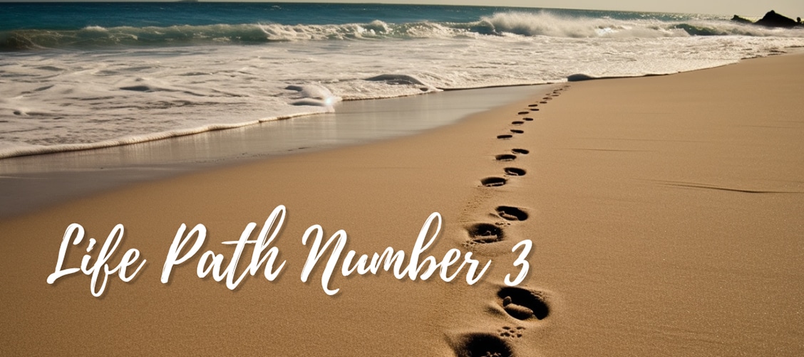 Life path number 3 humans footprints on the sand
