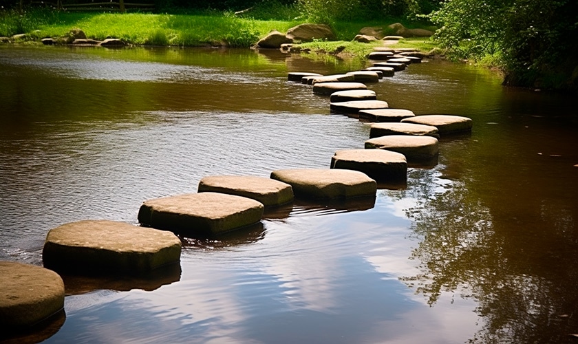 Stepping stones across a river