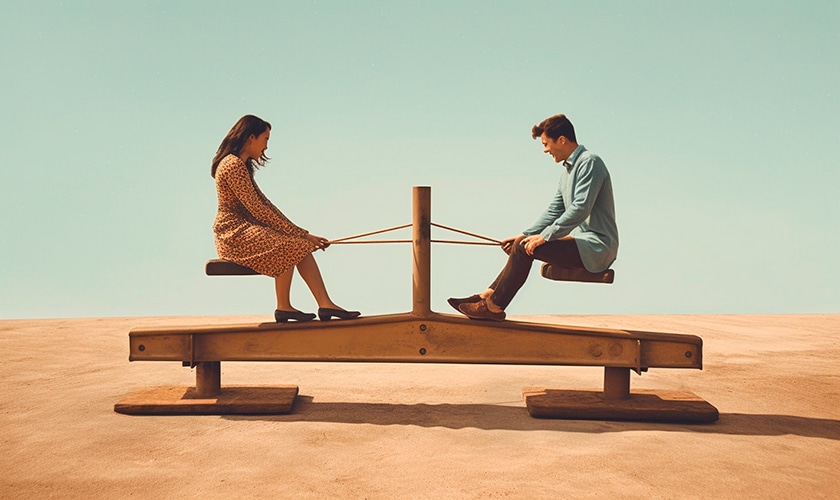 Two lovers on a seesaw