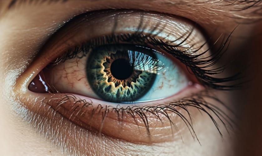 A close-up of a person's eyes, showing deep thought and intuition numerology 2