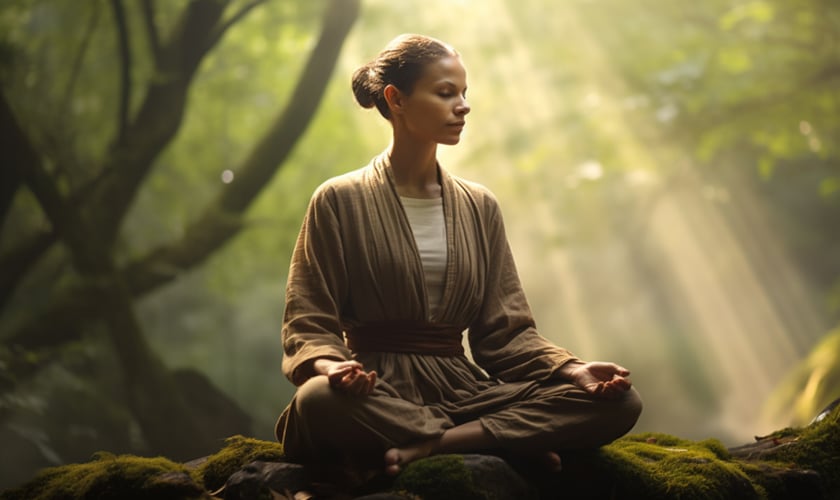 person meditating in a peaceful forest environment number 5
