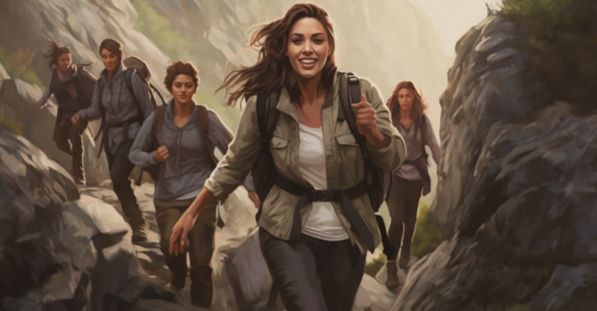 woman leading a group of friends on an adventurous hike numerology number 3