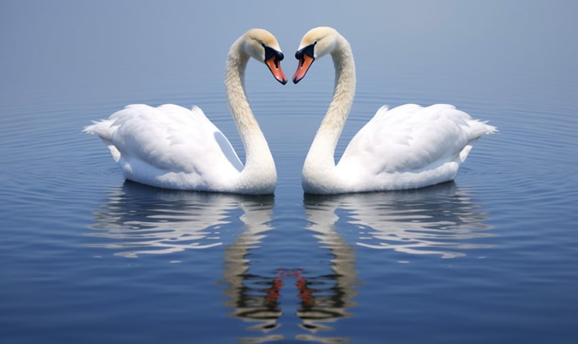 two swans forming a heart shape long-term romantic success life path 2