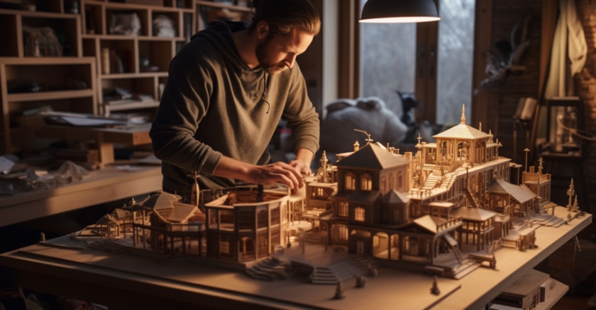 person meticulously constructing an architectural model life path 8