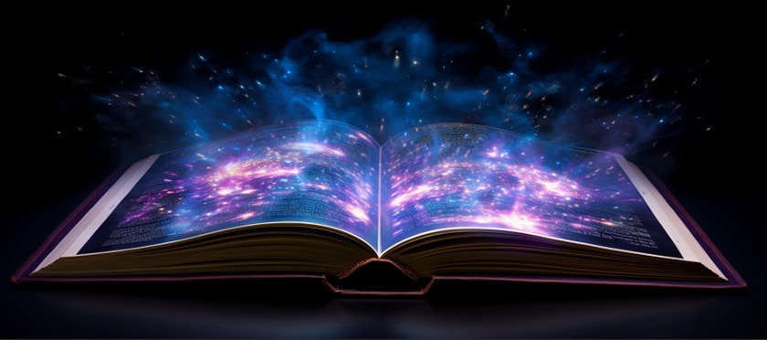 universe folding into the pages of the book angel 111