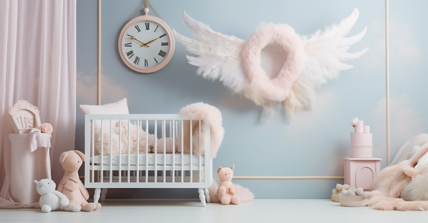 baby's nursery adorned with angelic themed decorations angel number