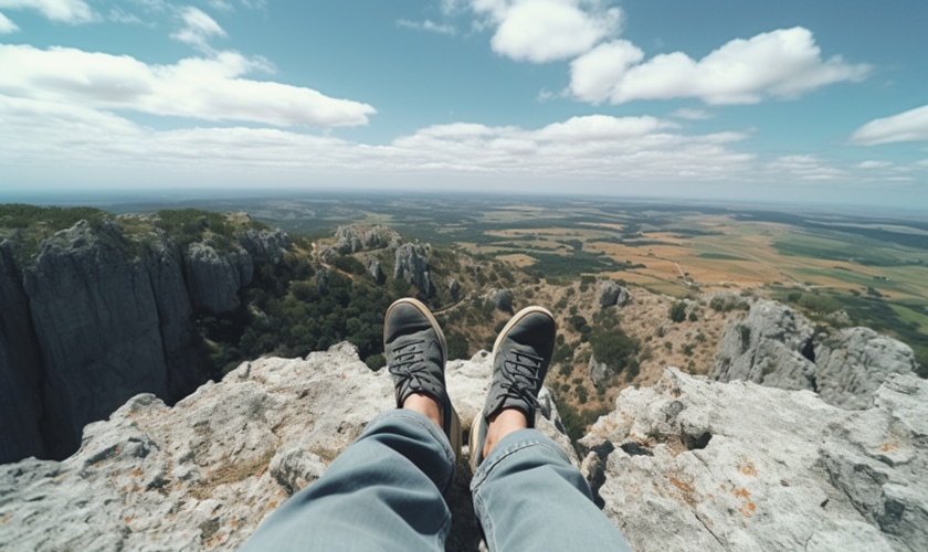 person's feet at the edge of a cliff number 0