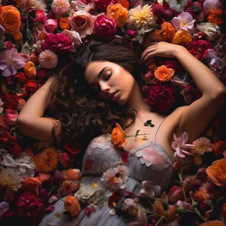 this person lying on a bed of flower petals life path 5