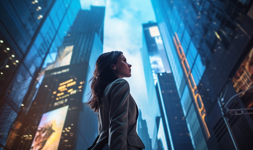 woman standing against a backdrop of skyscrapers life path 8
