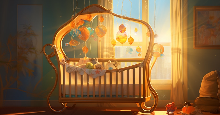 baby's crib bathed in soft golden light angel 1001