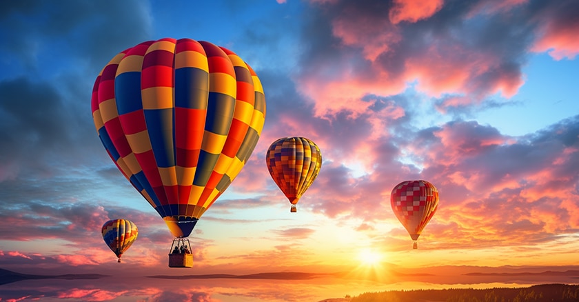 colorful hot air balloons against a vivid sunrise sky post 3