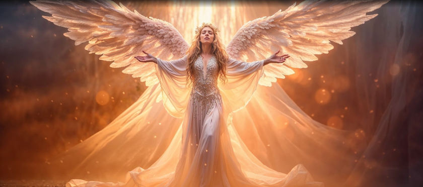 ethereal angel, wings spread wide angel number 555
