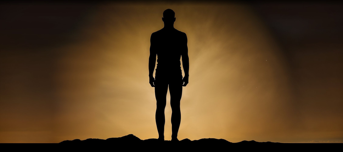 A silhouette of a person with a smaller figure