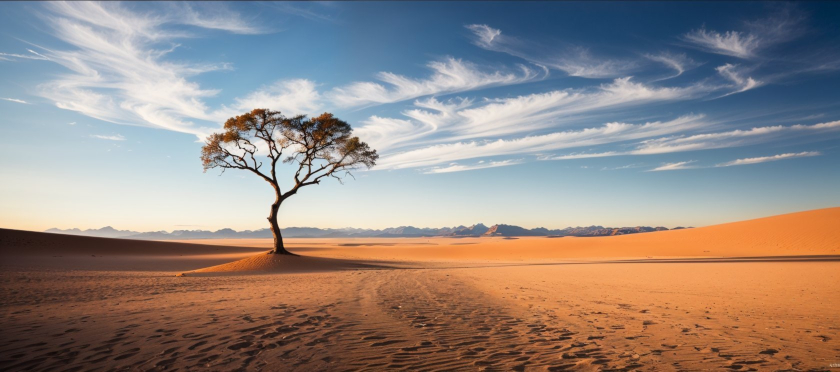 a lone tree growing amidst a barren desert life path 22
