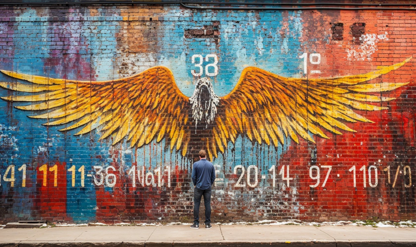 bustling urban street adorned with vibrant street art angel 1001