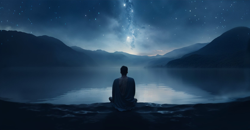 person in meditation under the night sky life path 11
